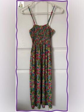 ISLA BONITA-Tropical Flamingo Print Midi Dress - Pink & Green